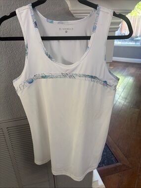 Sofibella White Tank Top with Blue Floral Trim